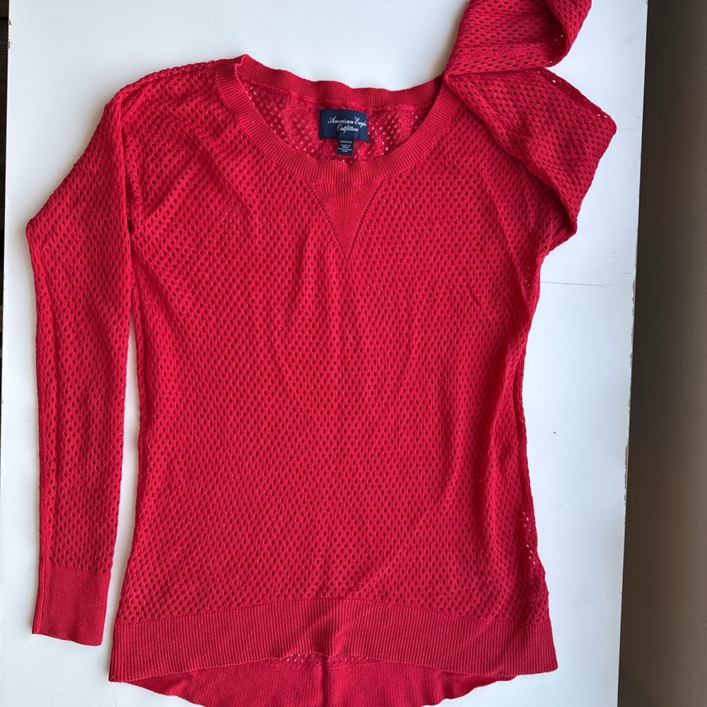 American Eagle Outfitters Red Fitted Ribbed Hoodie Size XXS